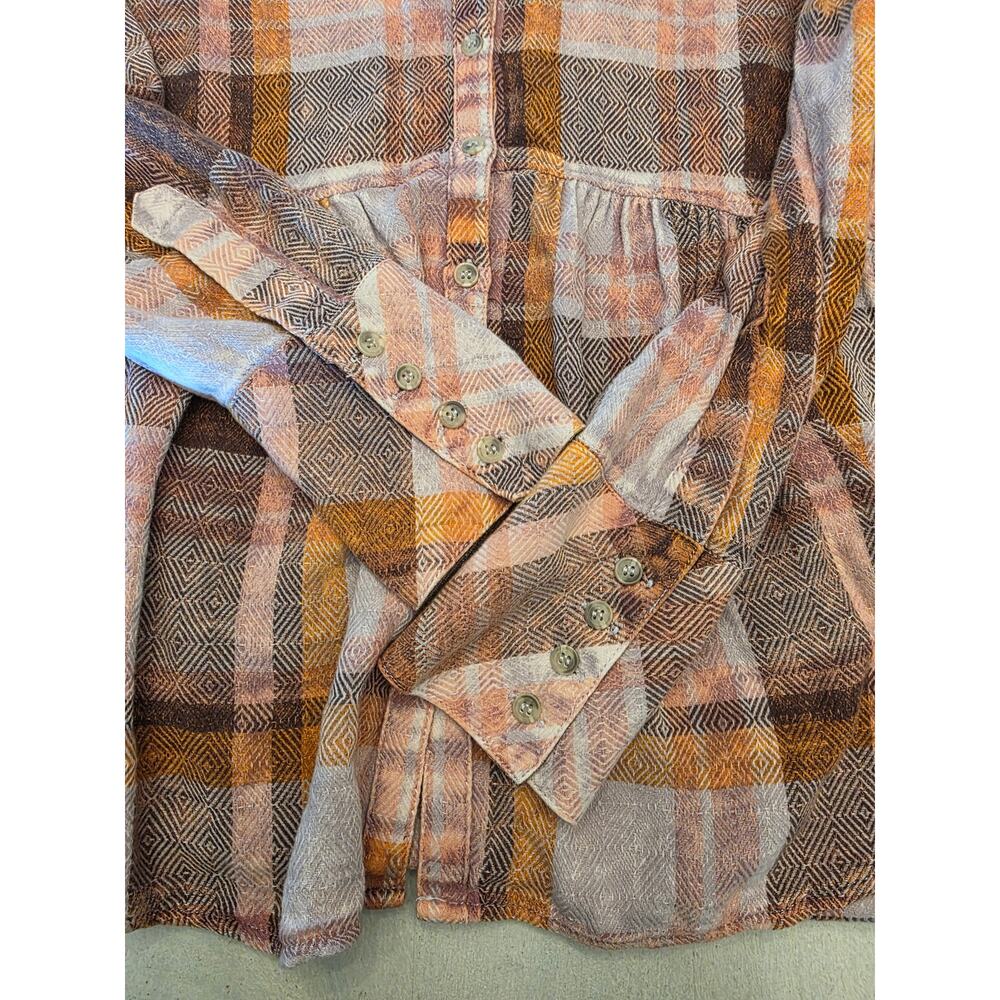 Free People Women's Plaid Flannel Button Down Top Pockets SZ Small Oversized - Picture 6 of 10